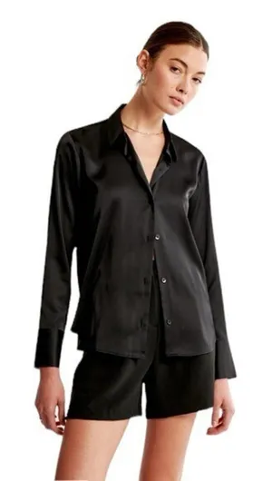 Abercrombie - Long-Sleeve Satin Button-Up Shirt Sz M thumbnail 1