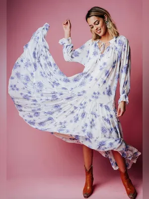 FREE PEOPLE feeling groovy floral maxi dress long sleeve purple M thumbnail 1