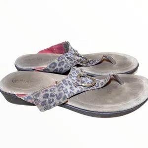 Ariat Poolside Sandals Leather Thong Wedge Cheetah Leopard Ring Padded Brown 9.5 thumbnail 2