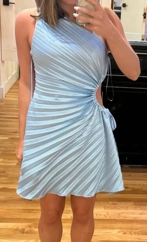 Baby blue pleated dress thumbnail 1