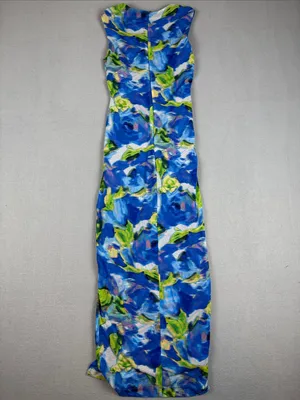 Taylor Blue & Green Floral Ruched Body-con Maxi Dress w/slit Size: XS thumbnail 5
