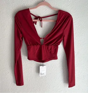 Princess Polly Maier Open Back Long Sleeve Top Red Sz 2 thumbnail 1