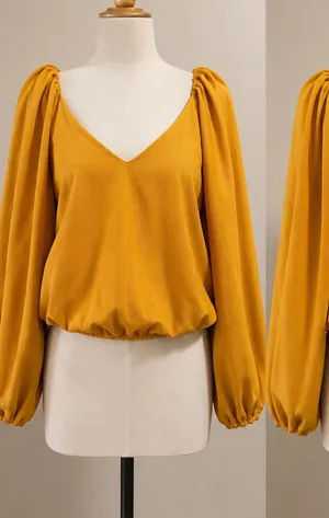 Mustard Yellow Balloon Sleeve Blouse Size M NWT thumbnail 1