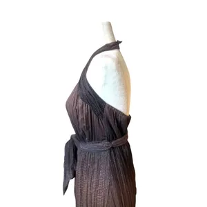 BCB Generation Halter Maxi Dress XS Brown Backless Hoco Sparkle Belted Ombre‎ thumbnail 4