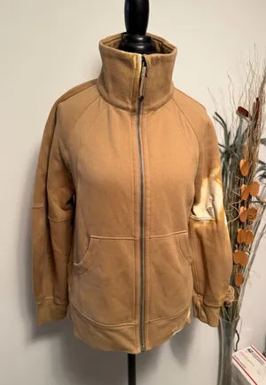 Lululemon Scuba Oversized Funnel Neck‎ Full Zip Jacket XS/S Tan Distressed thumbnail 1