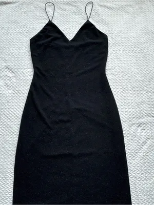 Alice + Olivia Stila Midi Dress 8 Black LBD Side Slit Sparkle Minimalist Party thumbnail 5