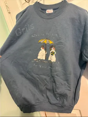 Hanes Blue Sweatshirt with Snowman Beach Graphic thumbnail 1