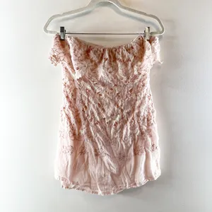 Free People Lace Strapless Ruffle Mini Dress Blush Pink 4 thumbnail 2