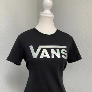 Vans Black Graphic Tee Short Sleeve Shirt Holographic Shiny Spell Out Logo thumbnail 2