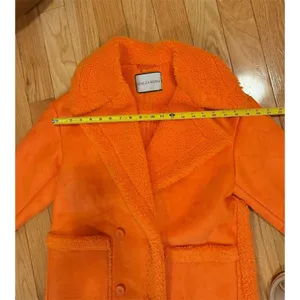 Azalea Wang Coat Womens Size S Orange Sherpa Lined Long Double Breasted thumbnail 6