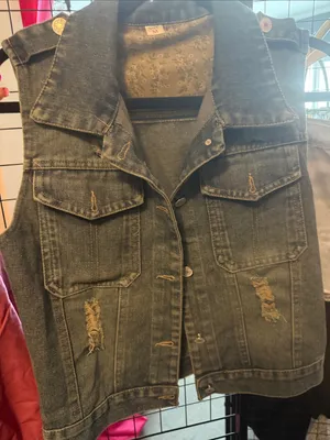 Sleeveless Distressed Denim Vest - Blue thumbnail 1