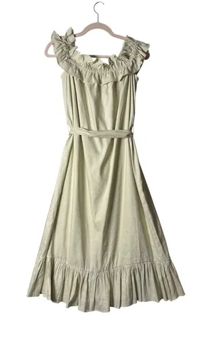 Antonio Melani Womens Elina Dress 4 Light Green Linen Ruffle Midi Cottagecore thumbnail 1