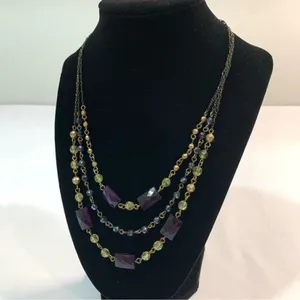 Vintage Avon Layered Triple Strand Necklace Purple Bronze Beaded thumbnail 3