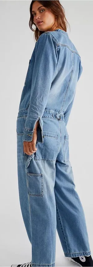 Sundance Free People x Sandrine Rose Denim Boiler Suit Utility Jumpsuit Sz M 🧡🍄 thumbnail 2