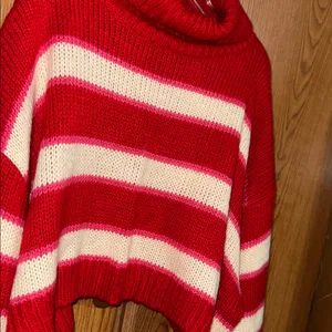 Altar’d State Red Cream Striped Cropped Sweater XL Cozy Cabin Turtleneck NWT thumbnail 3