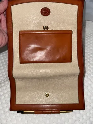 Vintage Dooney & Bourke Cream Pebbled Leather Clutch with Tan Trim thumbnail 5