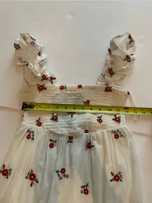 Nobody’s Child White Floral Embroidered Smocked Tiered Maxi Dress Size 2 thumbnail 5
