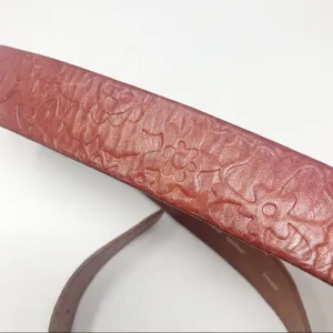 Vintage Fossil Y2K Brown Leather Tooled Floral Western Distressed Belt womens S thumbnail 5