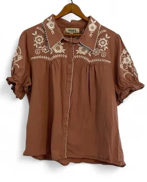 Rockin G Women's L Cotton Cowgirl Western Country Button Down Shirt Embroidered thumbnail 1