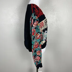 Carole Little Cardigan Jacket M Moulin Rouge Can Can Dancer Floral Rosette Artsy thumbnail 8