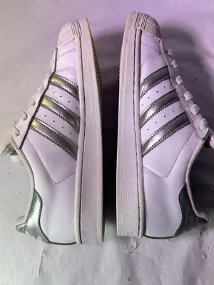 adidas White Sneakers with Silver Three-Stripes - Women's thumbnail 7