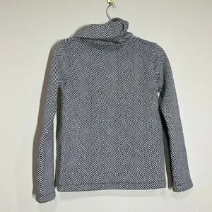 J. Crew XS Cowl Neck Pullover Sweater Black White Herringbone Knit Fleece Top thumbnail 4