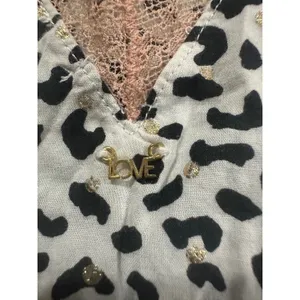 Victoria's Secret Leopard Print Lace Trim Camisole Top Gold Foil Dots Large thumbnail 5