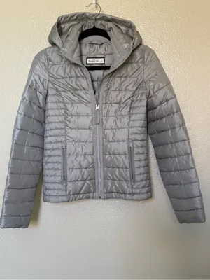 Abercrombie & Fitch Silver Gray Hooded Puffer Jacket Size S Lightweight thumbnail 2