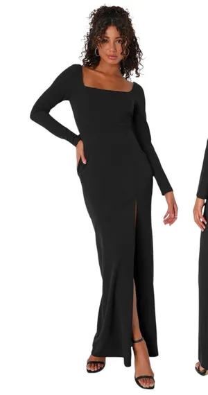 Lulus Regal Stunner Black Long Sleeve Corset Maxi Dress size XL NWT thumbnail 1
