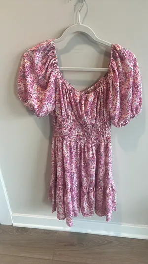 Babydoll Floral Square Neck Puff Short Sleeve A Line Dress thumbnail 5