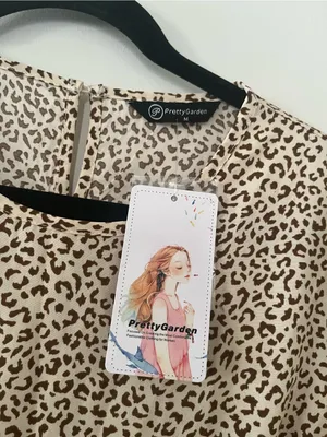 PRETTYGARDEN NWT Beige Brown Leopard Print Puff Sleeve Midi Dress Medium Romantic Modest thumbnail 2