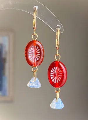 Handmade retro vintage cute whimsical style quality Czech glass beads unique dangle earrings❤️ thumbnail 1