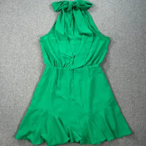 DO+BE High Neck Swing Mini Dress Size Large Green Sleeveless Bow Gathered Waist thumbnail 9