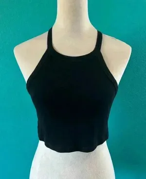 Zara black halter crop top in size small thumbnail 1