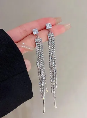 925 Silver Plated CZ Cubic Zirconia Long Dangle Drop Earrings for Women thumbnail 4