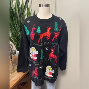 Vintage Santa Snowperson Beaded Christmas‎ Sweater 90s large thumbnail 8