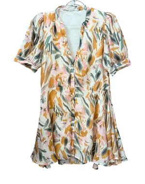 Entro Size Large Boutique Dress Colorful Abstract Print Puff Sleeve Casual thumbnail 1