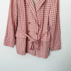 [Free People] Pink Olivia Gingham Plaid Oversized Double Breasted Blazer Large L thumbnail 9