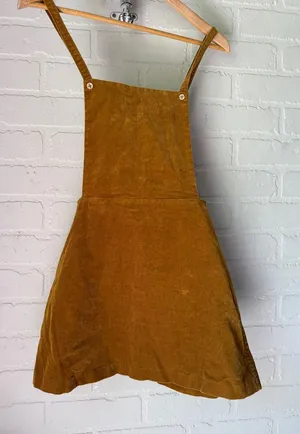 Zara Trafaluc dress Corduroy Pinafore in Mustard brown small crisscross back thumbnail 1