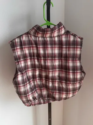 Active USA Plaid Puffer Vest in Burgundy and White thumbnail 4