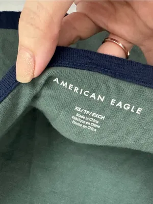 American Eagle high neck halter crop top olive green navy blue tie XS thumbnail 3