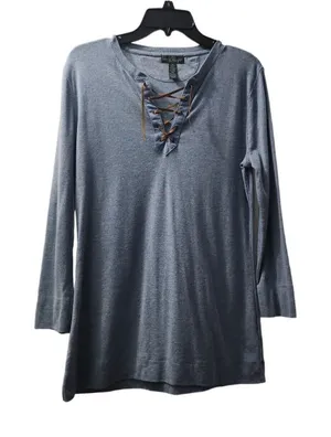 Lauren Ralph Lauren‎ Lace-Up Knit Dress Long Sleeve Casual Comfy Blue M thumbnail 1