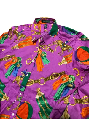 Lauren Ralph Lauren Women’s Size XL Purple Equestrian Print Button Down Shirt thumbnail 3