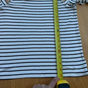 American Eagle Top Shirt‎ Cold Shoulder Size Large Ribbed Stripes Black White thumbnail 6