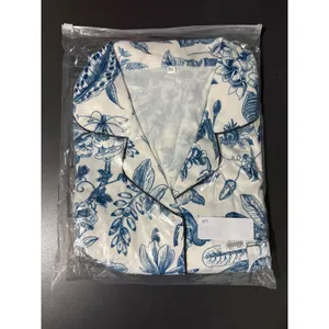NIB- Blue White Floral Pajama Set Short Sleeve Button Down Shorts XXL thumbnail 2