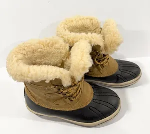 PAWZ Shearling Lined Duck Boots Tan & Black Winter Snow Boots Women’s 6 thumbnail 1