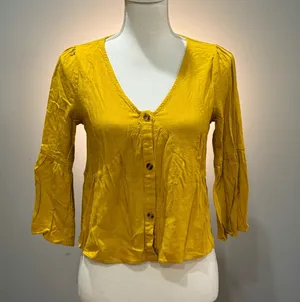 Gold Sugar + Lips Bell Sleeve Button Down Blouse Size S Like New thumbnail 1