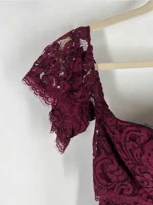 Jasmine Bridesmaids JB Burgundy Lace‎ Off Shoulder Dress NWT Size 6 thumbnail 2