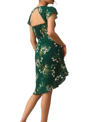 Reformation Rosi Dress Green Floral Short Sleeve Sweetheart Neck 8 in Buena thumbnail 4
