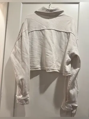 Free People Women's‎ White Collared Long Sleeve Cropped Shirt Jacket Size L thumbnail 3